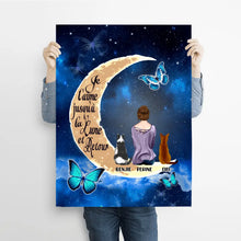 Charger l'image dans la galerie, Jusqu'à 4 chats, Poster personnalisée, Cadeau pour amoureux des chats, Je t'aime jusqu'à la lune et retour