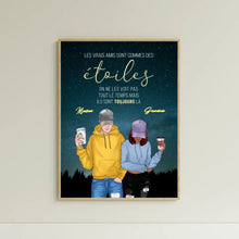 Charger l'image dans la galerie, Jusqu'à 2 filles, Poster personnalisée, Cadeau pour les meilleurs amis, Les vrais amis sont commes des étoiles