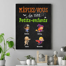 Charger l'image dans la galerie, Jusqu'à 15 enfants, Toile Halloween personnalisé, Toile pour grand-mère grand-père, méfiez-vous de mes petits-enfant