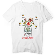 Charger l'image dans la galerie, Jusqu'à 7 noms, T-shirt personnalisé grand-mère maman, Le bonheur c'est d'être grand-mère/maman