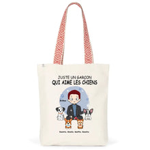 Charger l'image dans la galerie, Jusqu'à 9 chiens, Sac fourre-tout papa chien, Sac fourre-tout homme chien personnalisé, juste un garçon qui aime les chiens