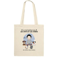 Charger l'image dans la galerie, Jusqu'à 9 animaux, Sac fourre-tout personnalisé chats et chiens, tote bag papa chat et chien
