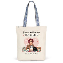 Charger l'image dans la galerie, Jusqu'à 5 chats, Sac fourre-tout personnalisé femme chat, Sac fourre-tout maman chat, la vie est meilleure avec les chats