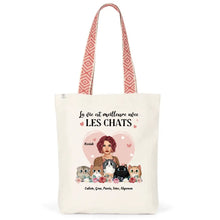 Charger l'image dans la galerie, Jusqu'à 5 chats, Sac fourre-tout personnalisé femme chat, Sac fourre-tout maman chat, la vie est meilleure avec les chats