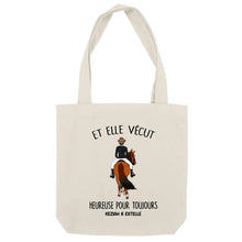 Charger l'image dans la galerie, Sac fourre-tout cheval, Et elle vécut heureuse. Tote bag personnalisée de fille de cheval