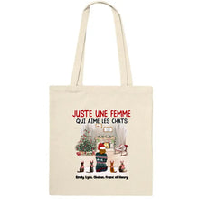 Charger l'image dans la galerie, Jusqu'à 6 Chats, Sac fourre-tout personnalisé chat, Sac fourre-tout pour Noël, Juste une femme qui aime les chats