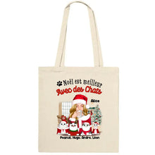 Charger l'image dans la galerie, Jusqu'à 5 chats, Sac fourre-tout personnalisé chat, Sac fourre-tout Noël Maman Chat, Noël est meilleur Avec des chats