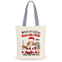 Charger l'image dans la galerie, Jusqu'à 5 chats, Sac fourre-tout personnalisé chat, Sac fourre-tout Noël Maman Chat, Noël est meilleur Avec des chats