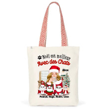 Charger l'image dans la galerie, Jusqu'à 5 chats, Sac fourre-tout personnalisé chat, Sac fourre-tout Noël Maman Chat, Noël est meilleur Avec des chats