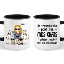 Charger l'image dans la galerie, Jusqu'à 4 chats, mug chat personnalisé, tasse maman chat, Je travaille dur pour que mon chat puisse avoir une vie meilleure