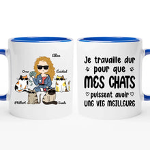Charger l'image dans la galerie, Jusqu'à 4 chats, mug chat personnalisé, tasse maman chat, Je travaille dur pour que mon chat puisse avoir une vie meilleure