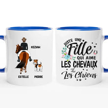 Charger l'image dans la galerie, Jusqu'à 2 chiens, mug cheval et chien personnalisable, Juste une femme qui aime les chevaux et les chiens