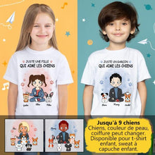 Charger l&#39;image dans la galerie, Jusqu&#39;à 9 chiens, t shirt personnalisé chien, juste une fille garçon qui aime les chiens
