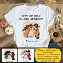 Charger l&#39;image dans la galerie, T shirt cheval femme, tee shirt personnalisé cheval, juste une femme qui aime les chevaux
