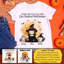 Charger l&#39;image dans la galerie, Jusqu&#39;à 12 chats, tee shirt personnalisé chat, t shirt maman chat Halloween, femme qui aime les chats
