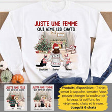 Charger l&#39;image dans la galerie, Jusqu&#39;à 6 chats, t shirt chat personnalisé, t shirt chat femme Noël, femme qui aime les chats
