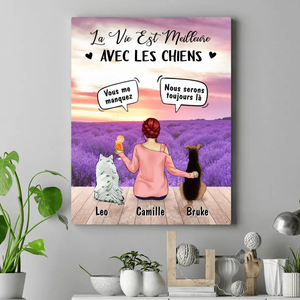 Tableau personnalisé, Jusqu'à 4 chiens, Toile personnalise pour les amoureux des chiens, je serai toujours là