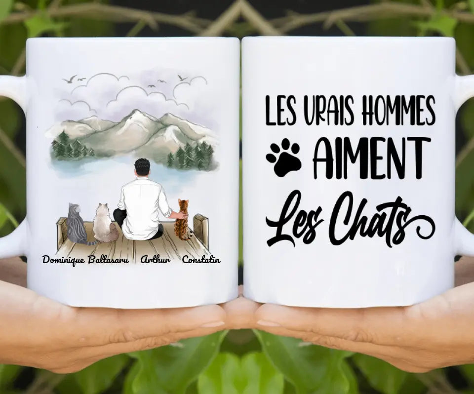 Jusqu'à 6 chats, mug personnalisé chat et maître, tasse papa chat, la vie est meilleure avec les chats