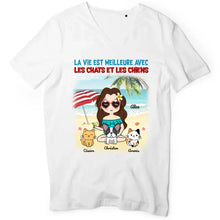 Charger l&#39;image dans la galerie, Jusqu&#39;à 9 animaux, t shirt personnalisé chat et chien, la vie est meilleure avec les chats et les chiens
