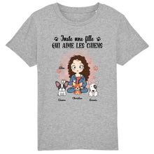 Charger l&#39;image dans la galerie, Jusqu&#39;à 9 chiens, t shirt personnalisé chien, juste une fille garçon qui aime les chiens
