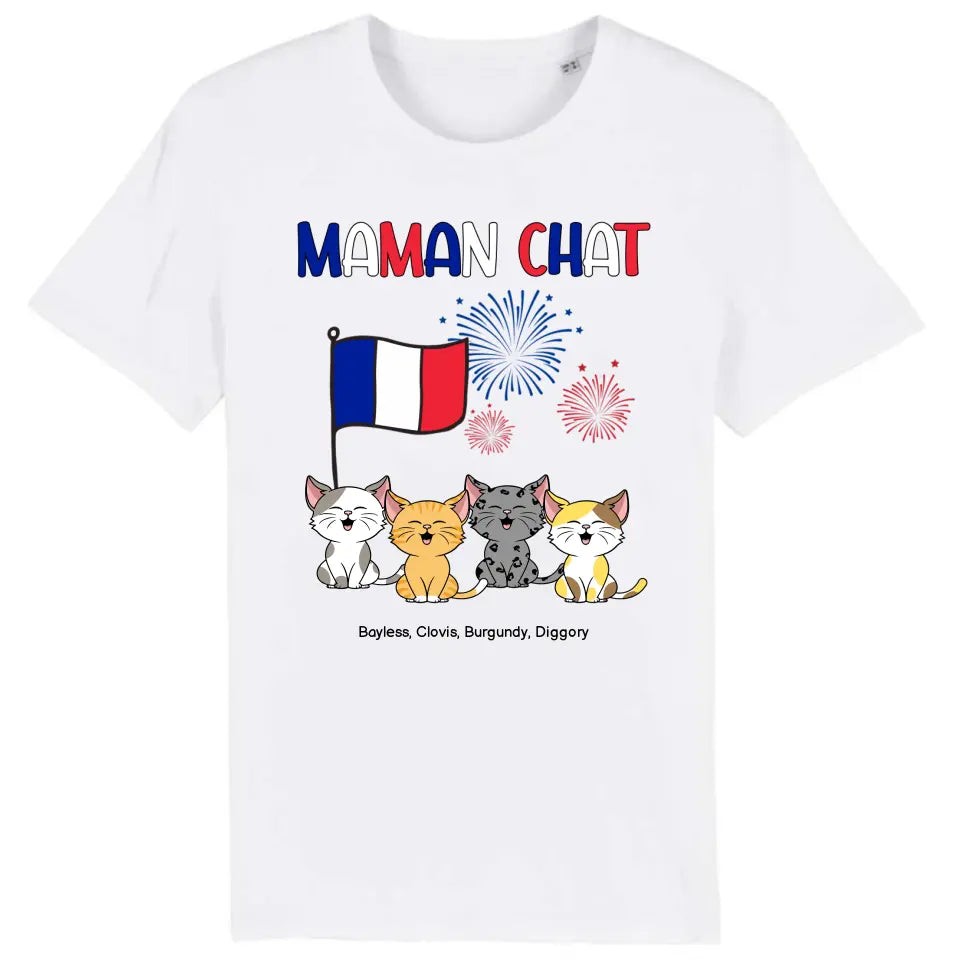 Jusqu'à 9 chats, tee shirt personnalisé chat, t shirt papa chat, maman chat, drapeau France
