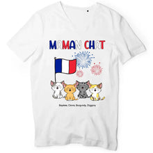 Charger l&#39;image dans la galerie, Jusqu&#39;à 9 chats, tee shirt personnalisé chat, t shirt papa chat, maman chat, drapeau France
