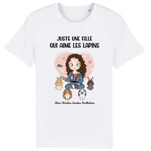 Charger l&#39;image dans la galerie, Jusqu&#39;à 9 lapins, t shirt personnalisé lapin, tee shirt lapin femme, juste une femme qui aime les lapins
