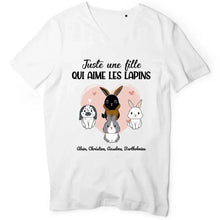 Charger l&#39;image dans la galerie, Jusqu&#39;à 9 lapins, t shirt personnalisé lapin, tee shirt lapin femme, juste une femme qui aime les lapins
