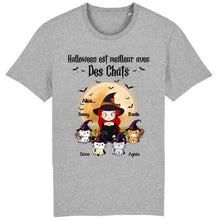 Charger l&#39;image dans la galerie, Jusqu&#39;à 12 chats, tee shirt personnalisé chat, t shirt maman chat Halloween, femme qui aime les chats
