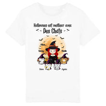 Charger l&#39;image dans la galerie, Jusqu&#39;à 12 chats, tee shirt personnalisé chat, t shirt maman chat Halloween, femme qui aime les chats
