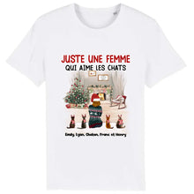 Charger l&#39;image dans la galerie, Jusqu&#39;à 6 chats, t shirt chat personnalisé, t shirt chat femme Noël, femme qui aime les chats
