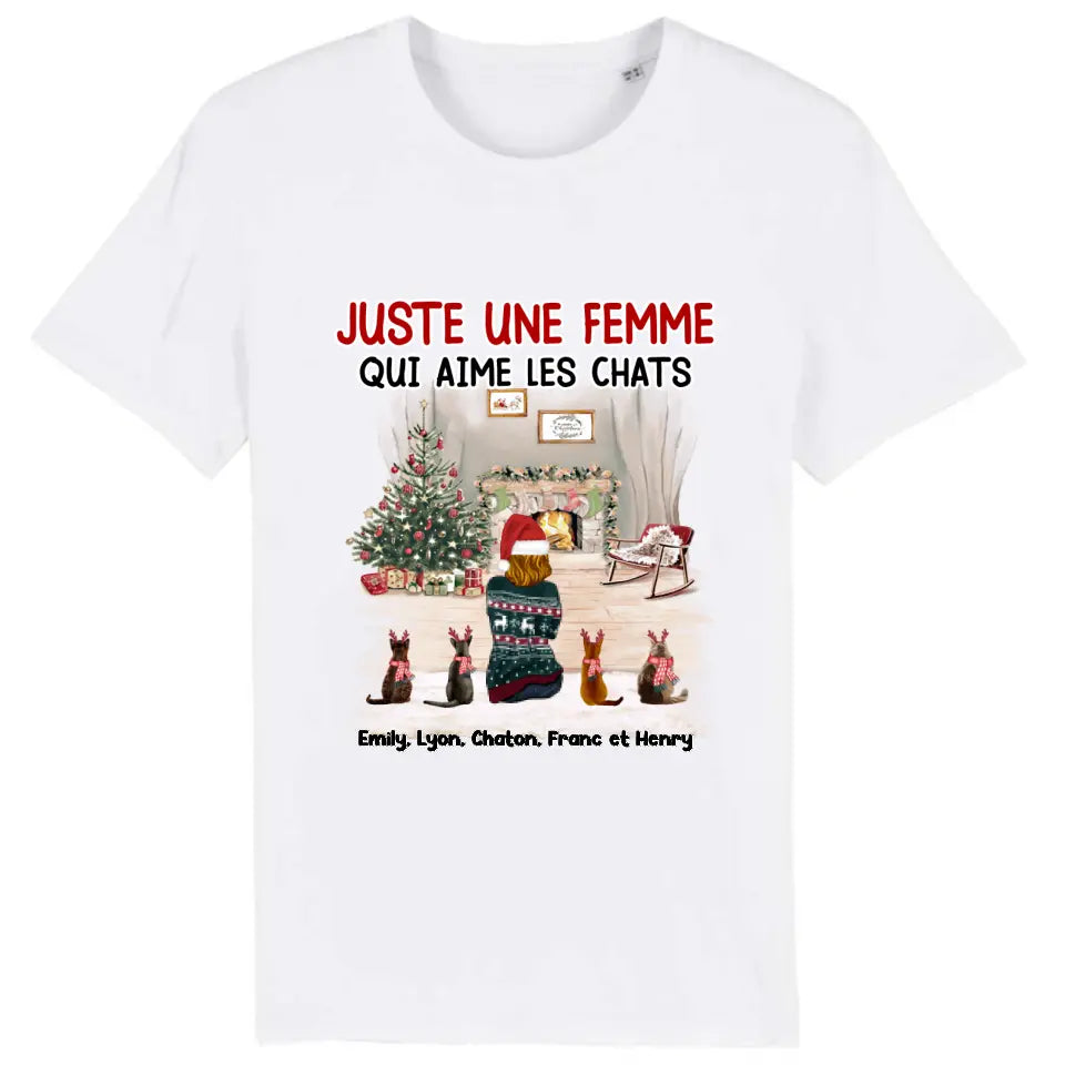 Jusqu'à 6 chats, t shirt chat personnalisé, t shirt chat femme Noël, femme qui aime les chats