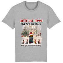 Charger l&#39;image dans la galerie, Jusqu&#39;à 6 chats, t shirt chat personnalisé, t shirt chat femme Noël, femme qui aime les chats
