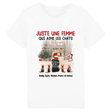 Charger l&#39;image dans la galerie, Jusqu&#39;à 6 chats, t shirt chat personnalisé, t shirt chat femme Noël, femme qui aime les chats
