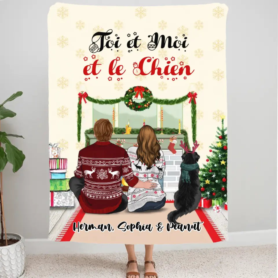 Couverture personnalisée, Plaid en polaire pour Noël couple avec chiens, maman chien, papa chien