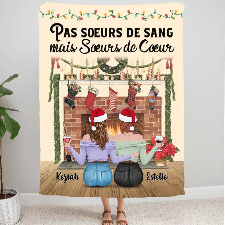 Couverture personnalisée, Plaid en polaire Noël Cadeau pour Amies, Sœur, Pas sœur de sang mais sœur de cœur