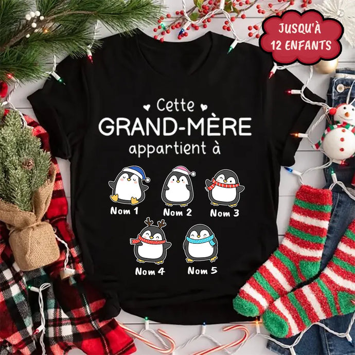 Jusqu’à 12 enfants, T-shirt personnalisé grand-père grand-mère, ce grand-père appartient à, cadeau de Noël à mon petit-enfant