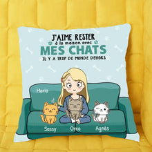 Charger l&#39;image dans la galerie, Jusqu&#39;à 12 chats, Coussin personnalisé à maman chat, Oreiller j&#39;aime rester à la maison avec mon chat
