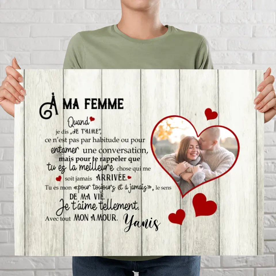 Poster personnalisée, À ma femme (Photo dans cœur), Cadeau de Saint-Valentin pour couple/amoureux