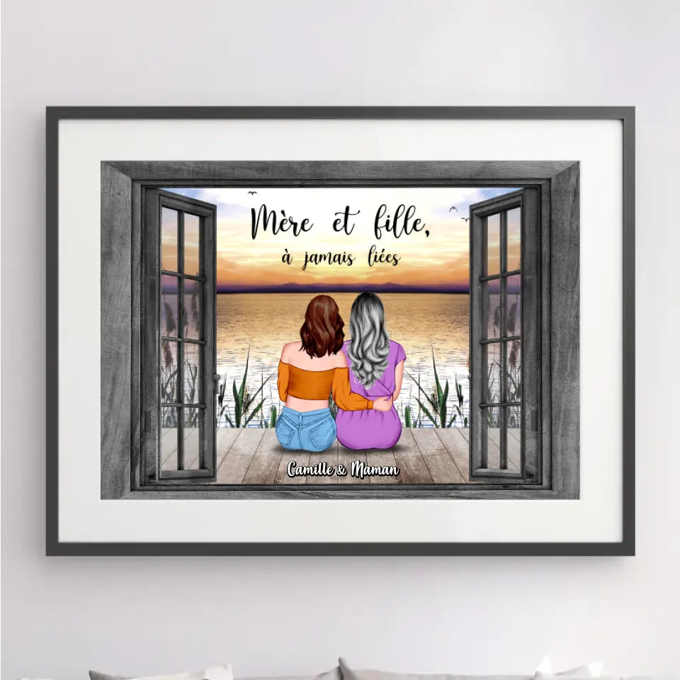 Jusqu'à 4 filles, Mère et Filles Passe-partout personnalisée, Poster encadré cadeau, les filles