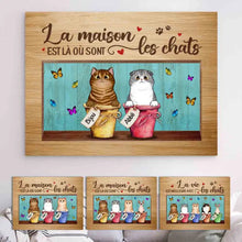 Charger l&#39;image dans la galerie, Impressions sur métal Personnalisée,  décoration pour papa et maman chat, Jusqu&#39;à 6 chats, La maison est là où sont les chats
