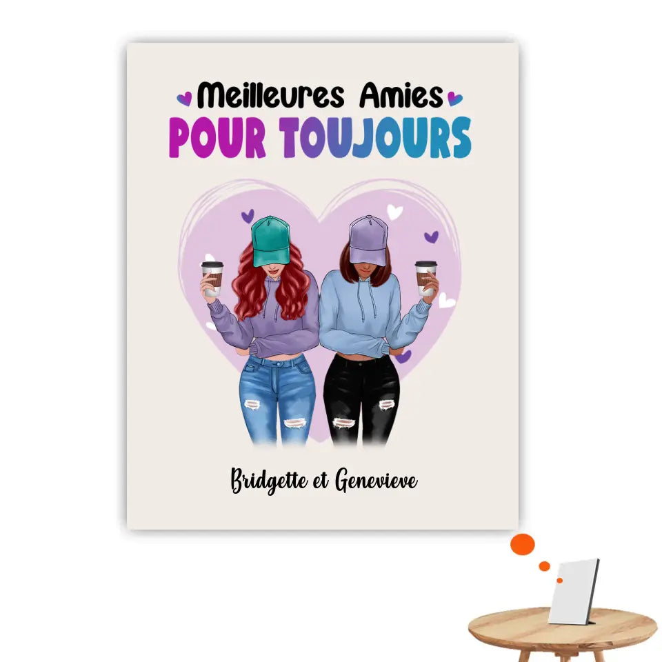 Impression sur table personnalisée, jusqu'à 5 filles, Meilleures amies pour toujours, TableTop Print cadeau pour les amis