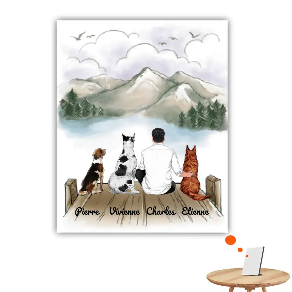 Jusqu'à 9 chiens, Impression sur table décoration personnalisé, TableTop Print cadeau pour papa, Fête des Pères