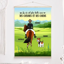 Charger l&#39;image dans la galerie, Jusqu&#39;à 2 chiens, Toile à suspendre personnalisée, Toile Cadeau pour les amoureux des chevaux et des chiens
