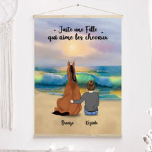 Charger l&#39;image dans la galerie, Jusqu&#39;à 2 chevaux, Toile à suspendre personnalisés, Toile Cadeau Pour Maman cheval, fille avec cheval sur la plage
