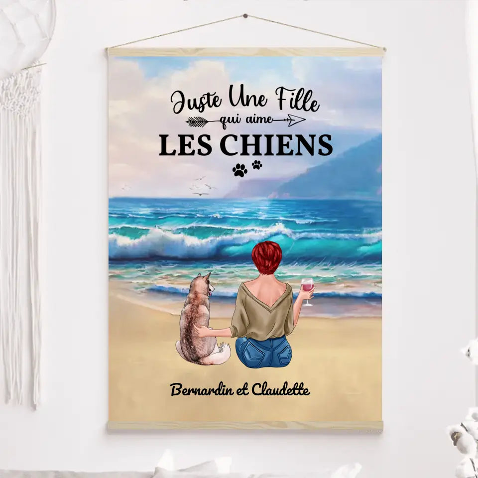 Jusqu'à 4 chiens, Toile à suspendre personnalisé, Toile Cadeau Pour Maman chien,Juste une fille qui aime les chiens