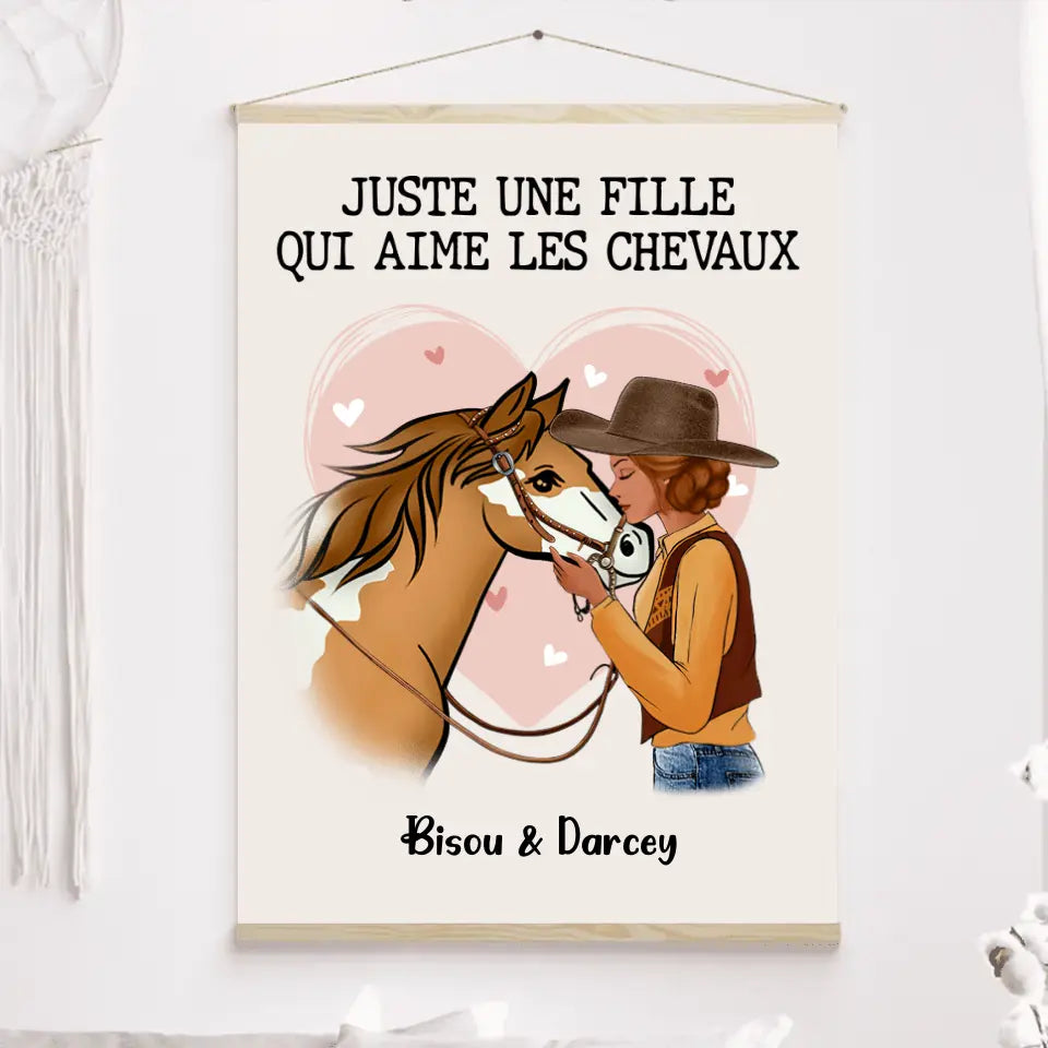 Toile à suspendre personnalisés, Toile Pour Maman cheval, fête des mères, Juste Une Fille Qui Aime Les Chevaux