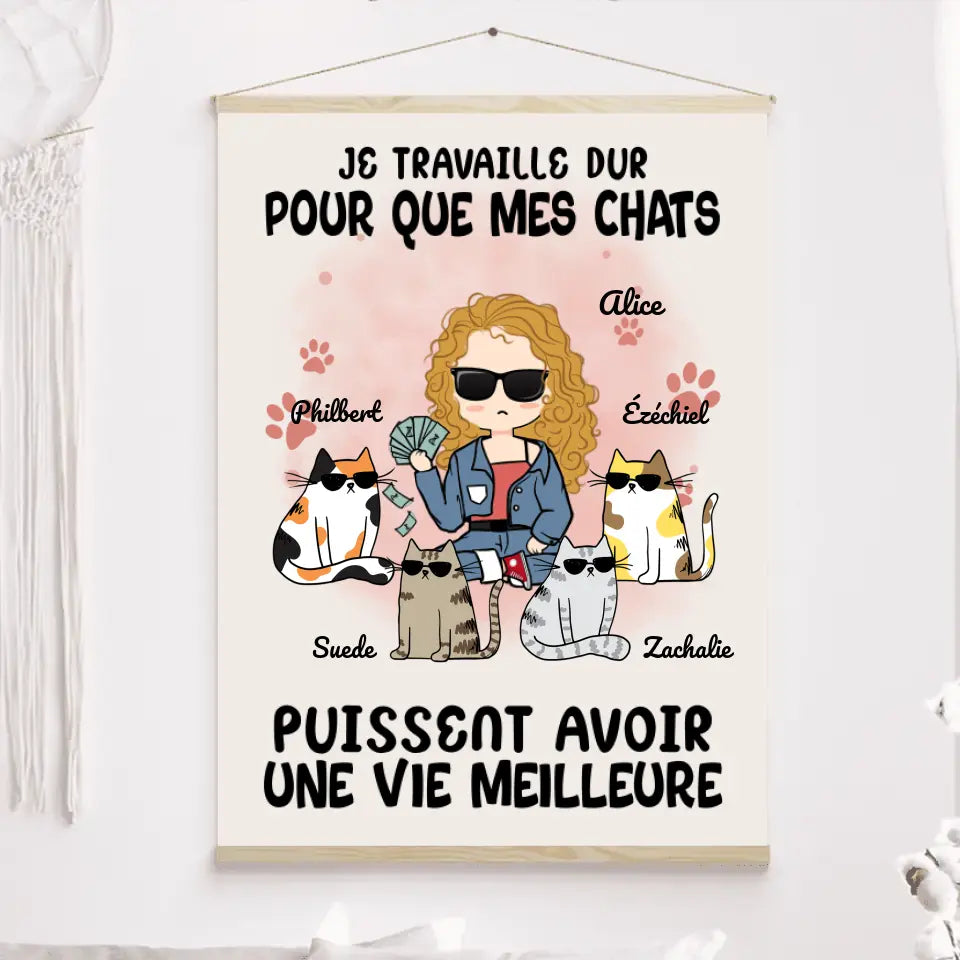 Jusqu'à 4 Chats, Toile à suspendre personnalisée, Toile cadeau pour Maman Chat, fête des mères, une vie meilleure