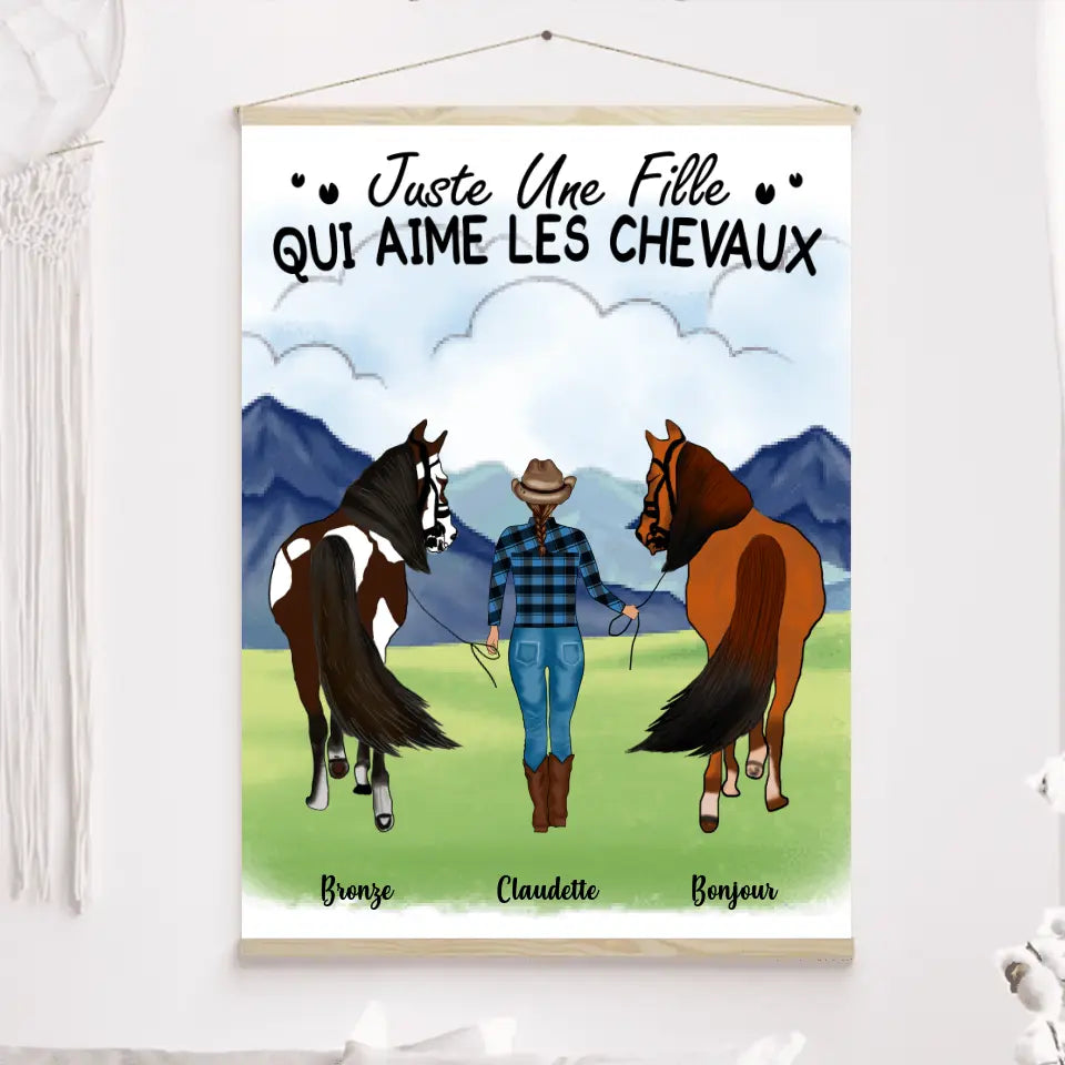 Jusqu'à 2 chevaux, Toile à suspendre personnalisés, Toile Pour Maman cheval, Juste Une Fille Qui Aime Les Chevaux