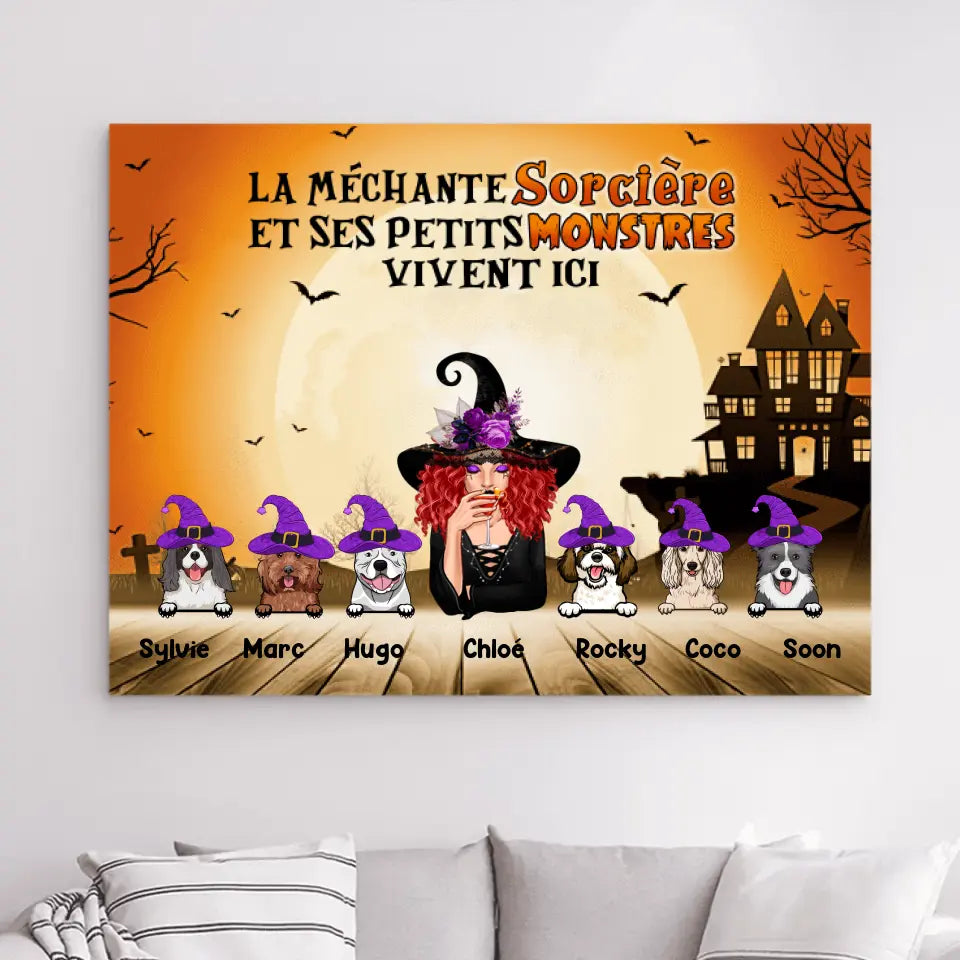 Impressions sur métal personnalisée, cadeau pour Halloween, Maman, sorcière, Jusqu'à 6 Chiens, Monstres